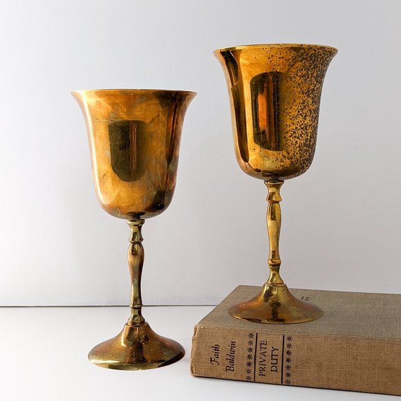 Pair of Brass Goblets Made in India - Picture 2 of 11